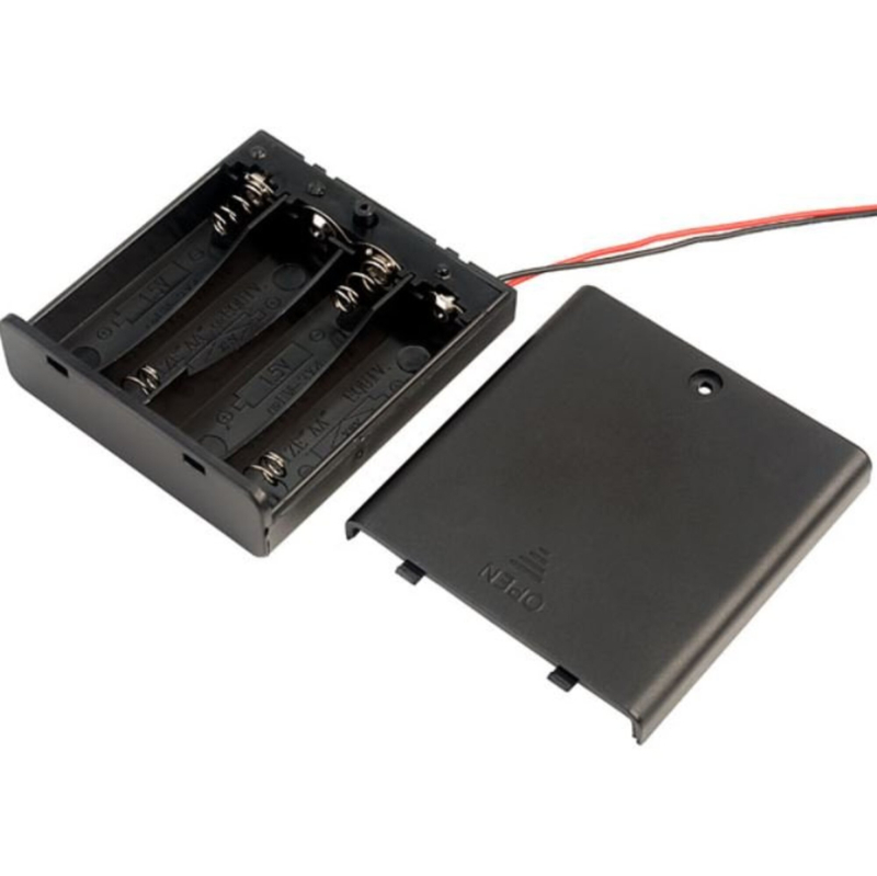 Batteriholder til 4 x AA m. tænd-sluk